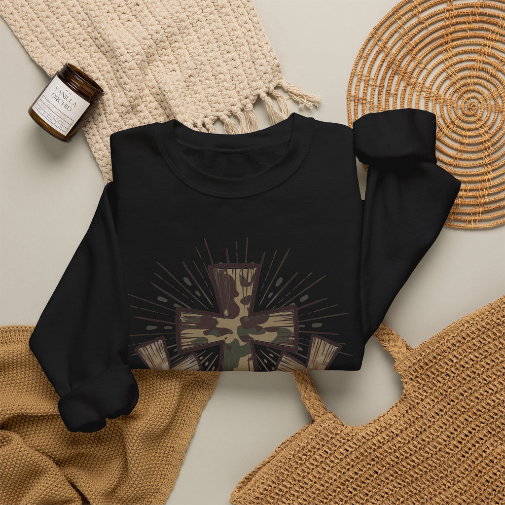 Jesus Loves Me Sweatshirt — Camouflage Cross Christian Crewneck