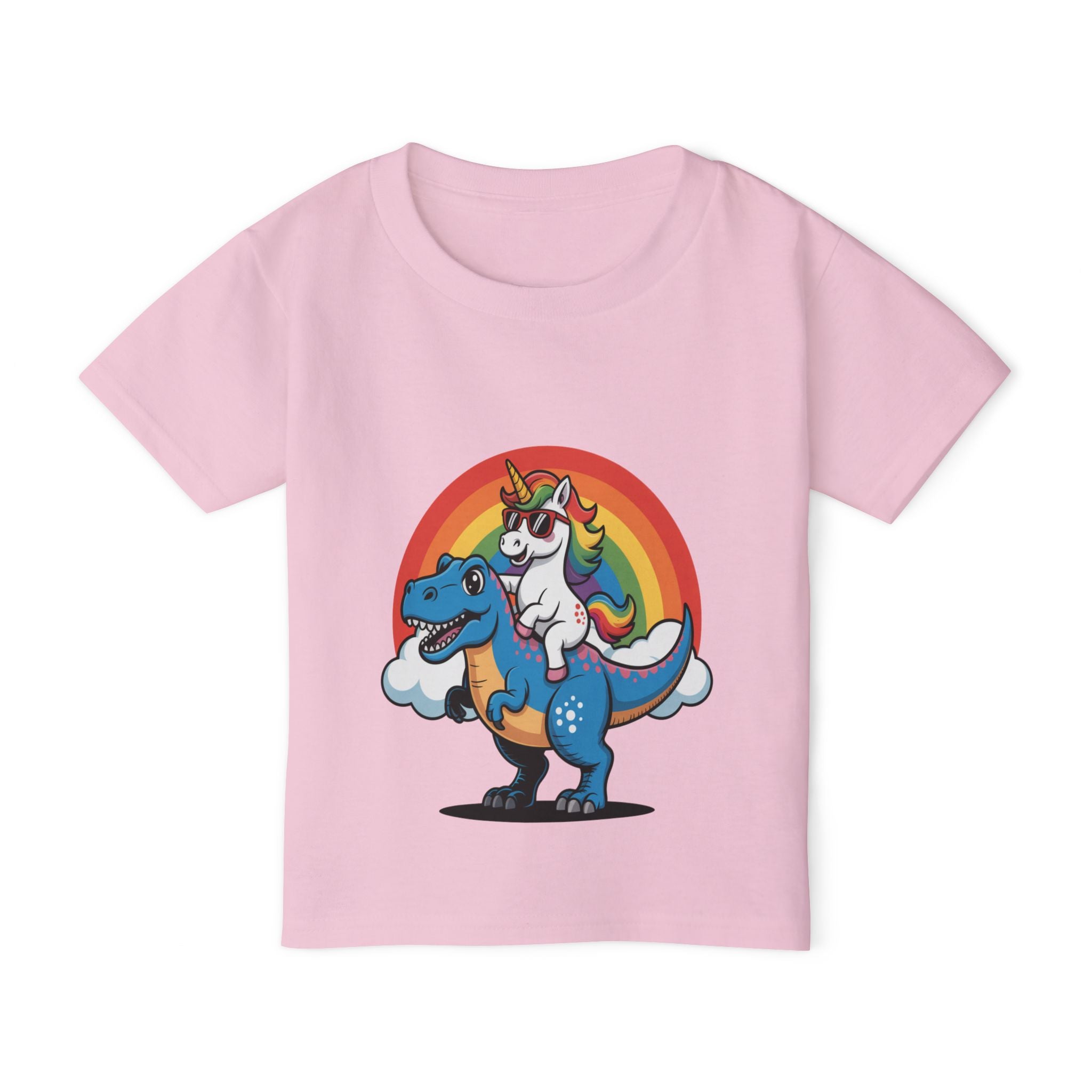 Toddler T‑Shirt — Cute Unicorn Riding T-Rex Rainbow Graphic