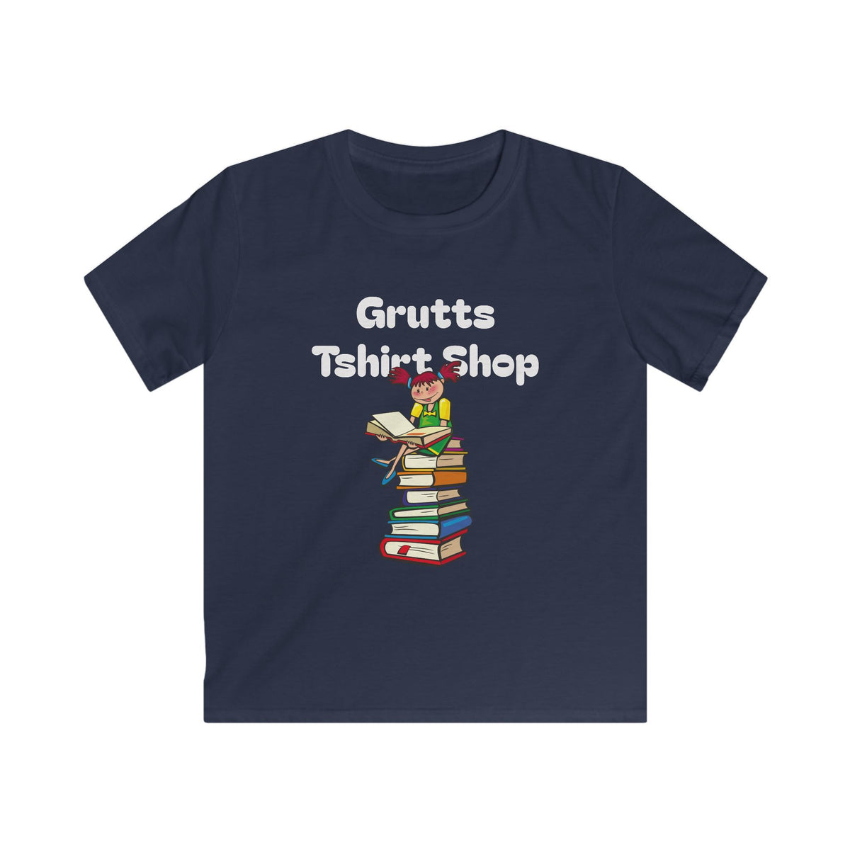 Kids Bookworm T-Shirt – Cute Reading Stack Graphic Tee ("Grutts Tshirt Shop")