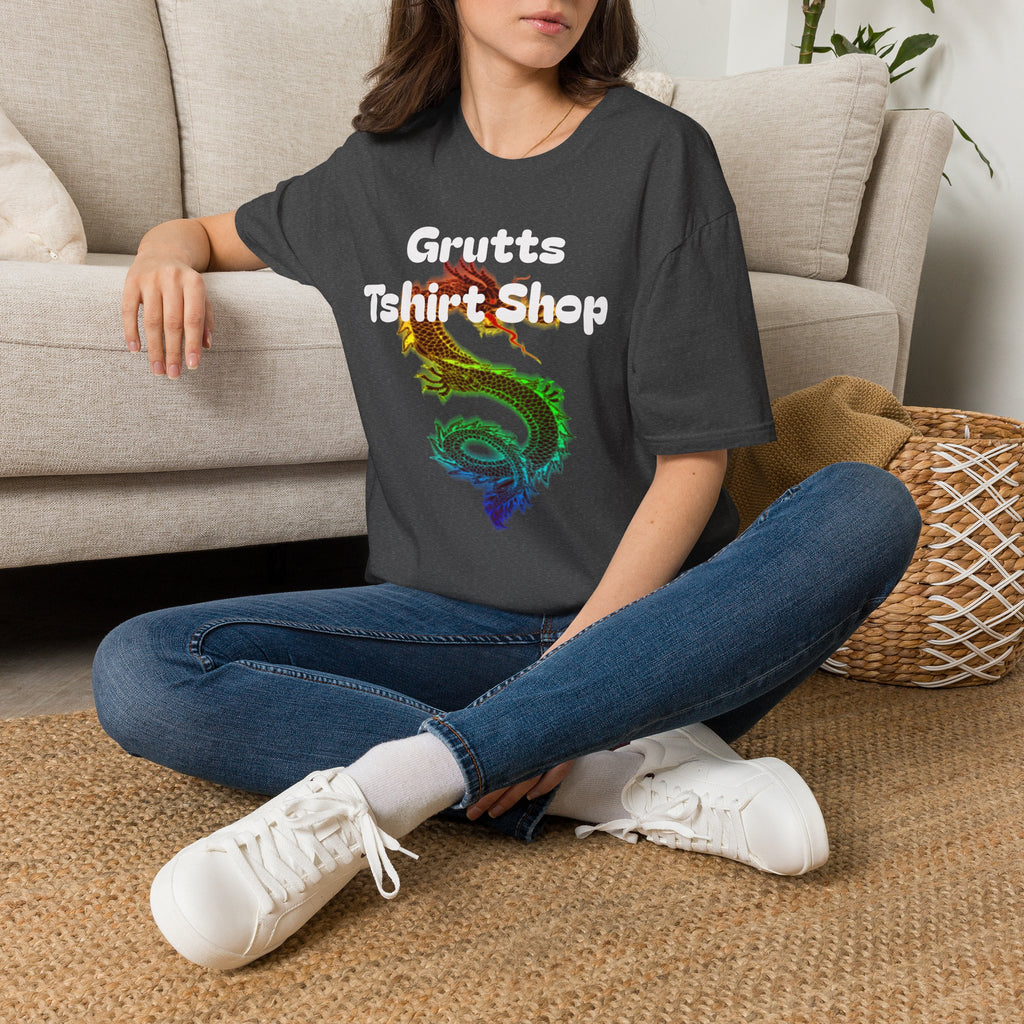 Grutts T-Shirt Shop Black Tee — Rainbow Dragon Graphic Shirt