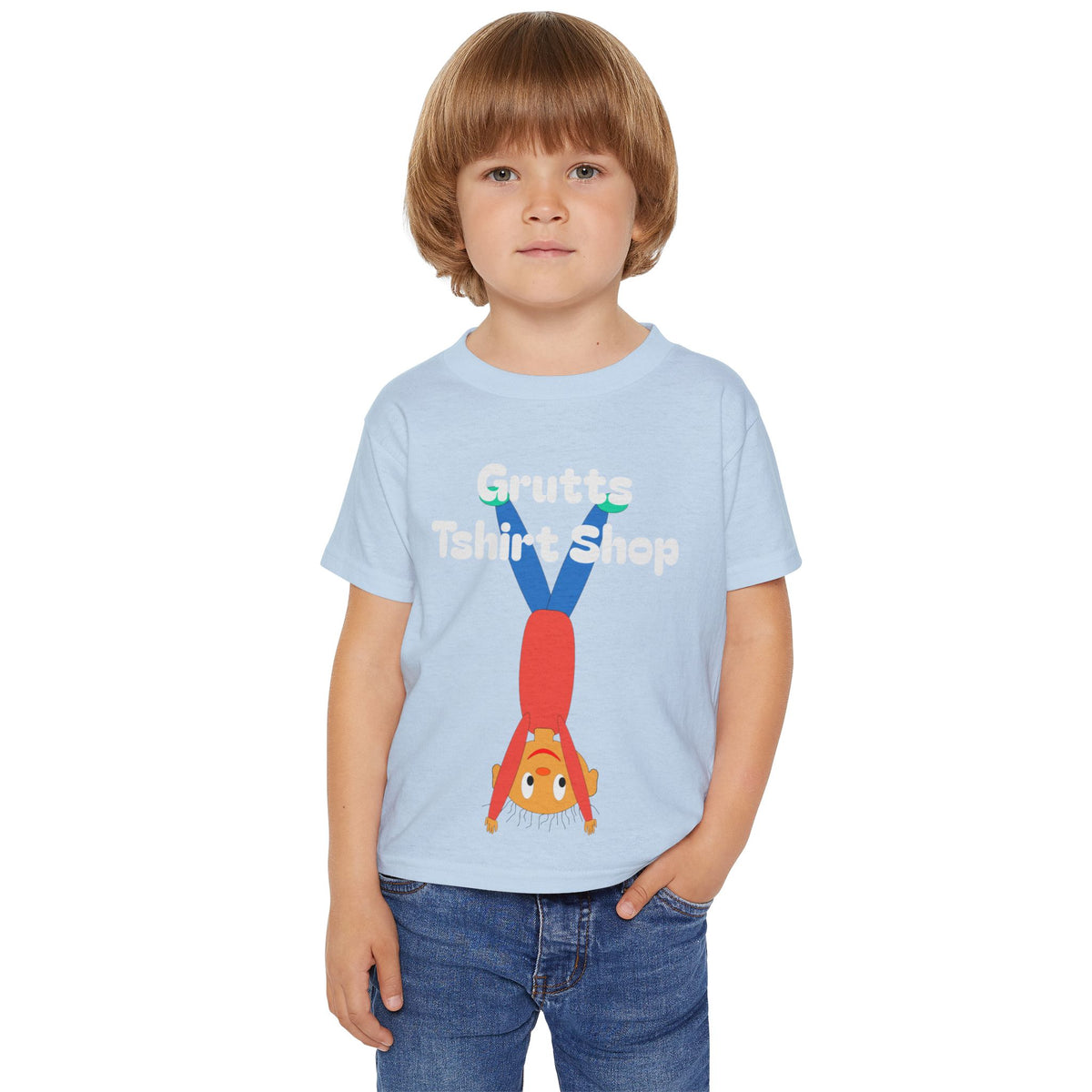 Toddler T-Shirt — Playful Upside-Down Kid Graphic ("Grutts Tshirt Shop")