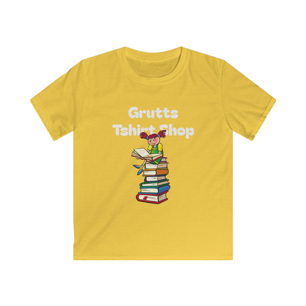 Kids Bookworm T-Shirt – Cute Reading Stack Graphic Tee ("Grutts Tshirt Shop")
