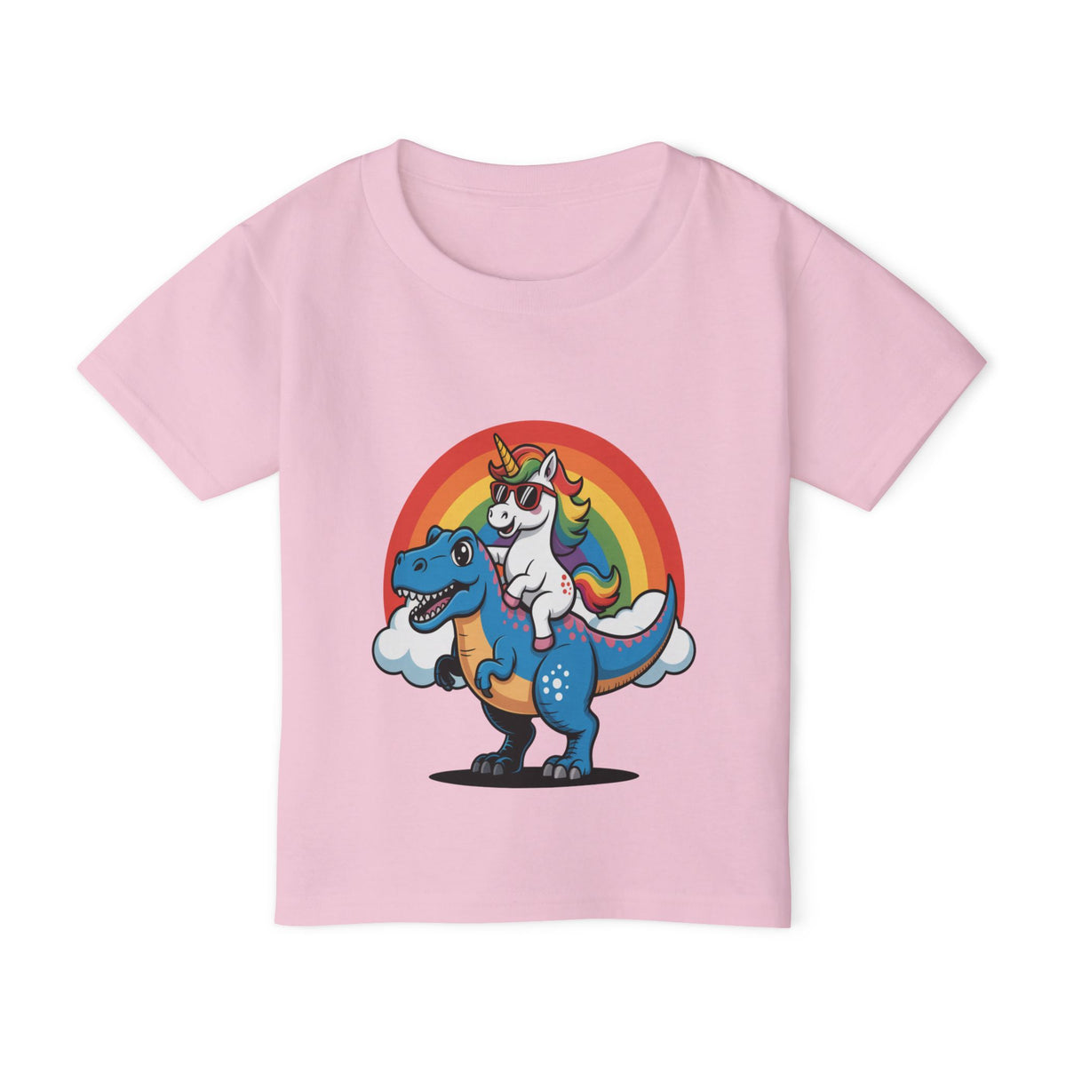 Toddler T‑Shirt — Rainbow Unicorn Riding Dinosaur Graphic