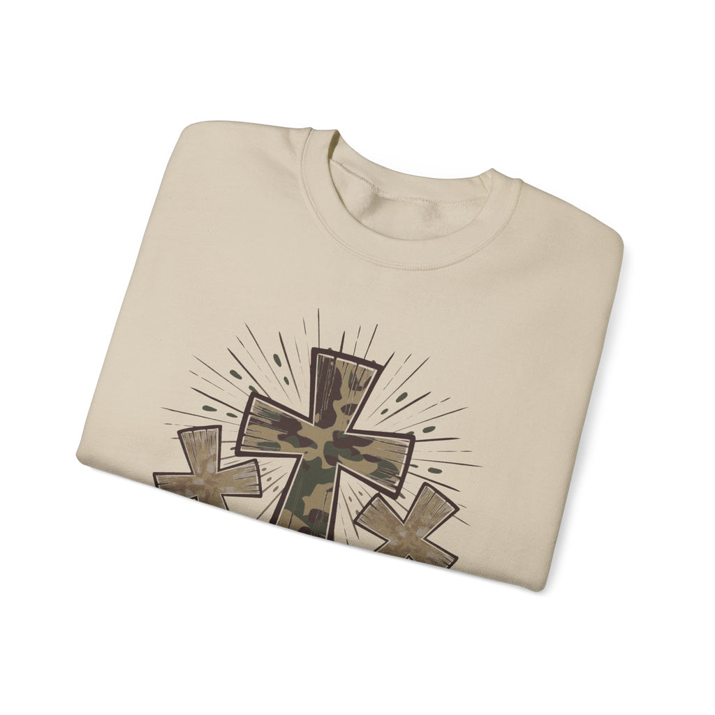 Jesus Loves Me Sweatshirt — Camouflage Cross Christian Crewneck