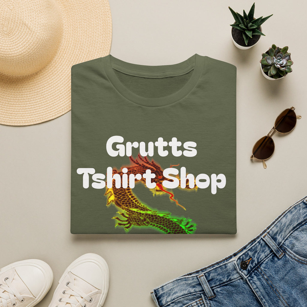 Grutts T-Shirt Shop Black Tee — Rainbow Dragon Graphic Shirt