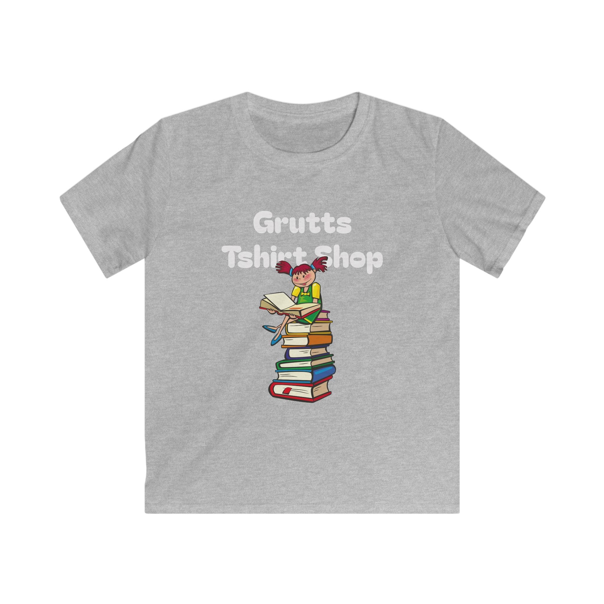 Kids Bookworm T-Shirt – Cute Reading Stack Graphic Tee ("Grutts Tshirt Shop")