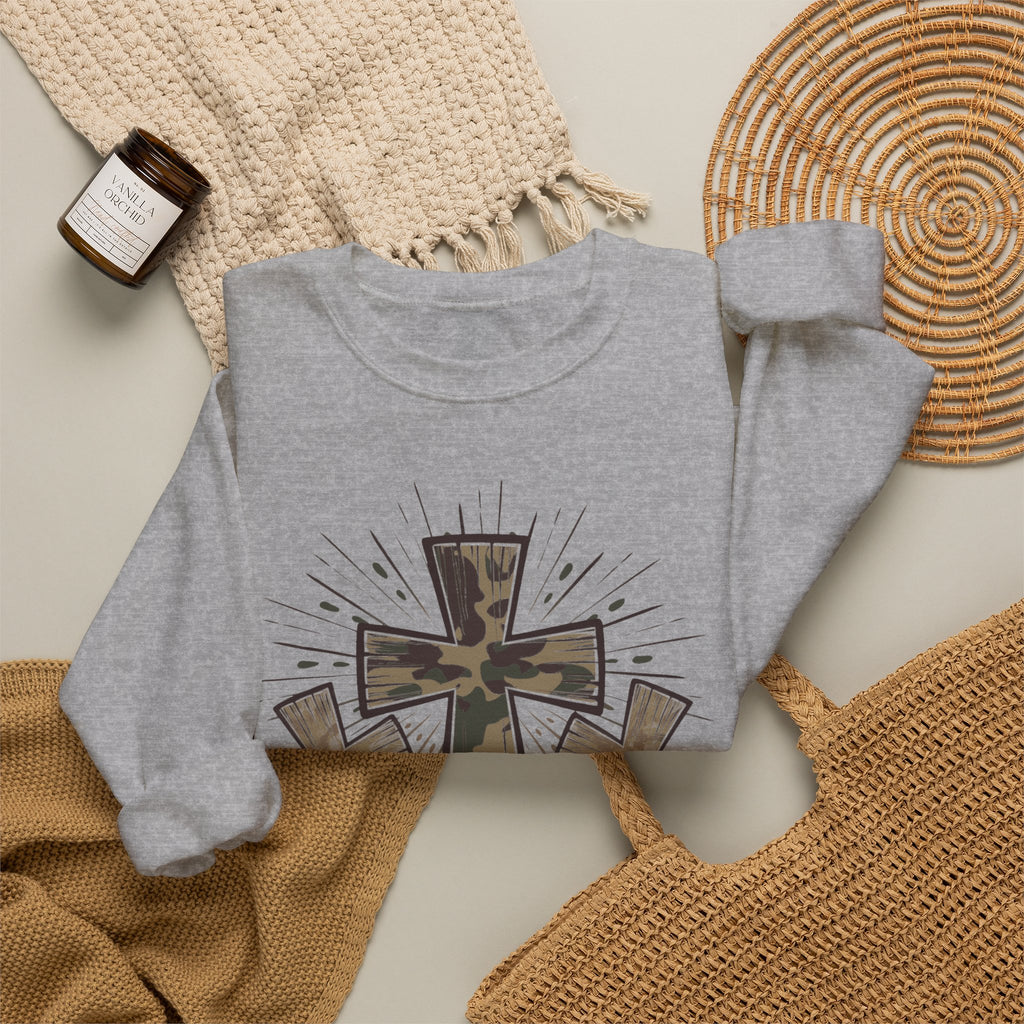 Jesus Loves Me Sweatshirt — Camouflage Cross Christian Crewneck