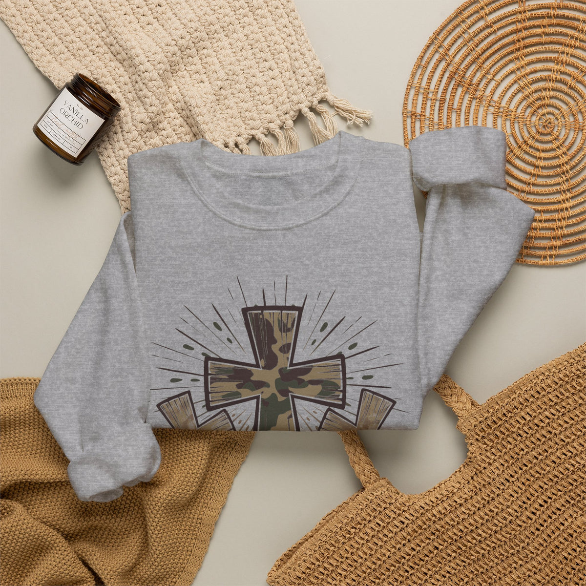 Jesus Loves Me Sweatshirt — Camouflage Cross Christian Crewneck