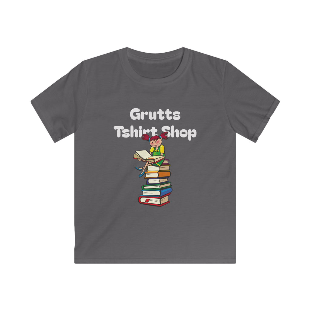 Kids Bookworm T-Shirt – Cute Reading Stack Graphic Tee ("Grutts Tshirt Shop")