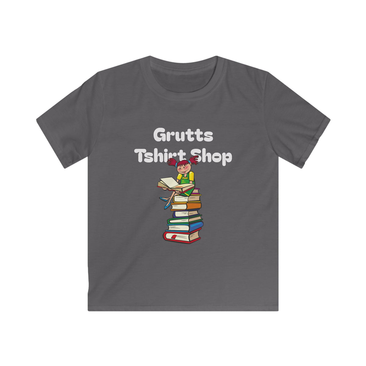 Kids Bookworm T-Shirt – Cute Reading Stack Graphic Tee ("Grutts Tshirt Shop")