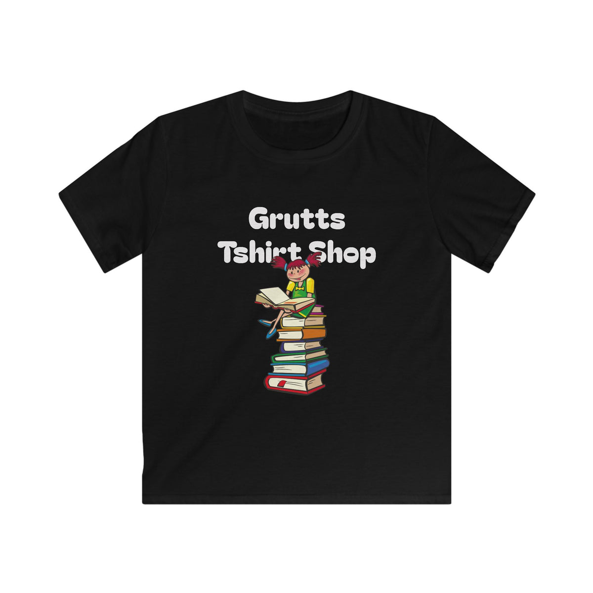 Kids Bookworm T-Shirt – Cute Reading Stack Graphic Tee ("Grutts Tshirt Shop")