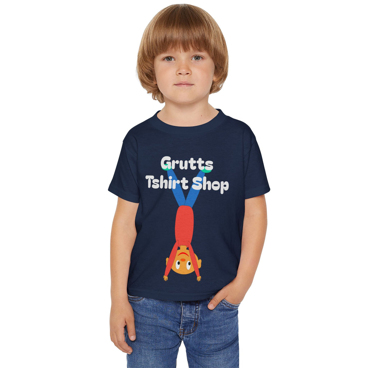 Toddler T-Shirt — Playful Upside-Down Kid Graphic ("Grutts Tshirt Shop")
