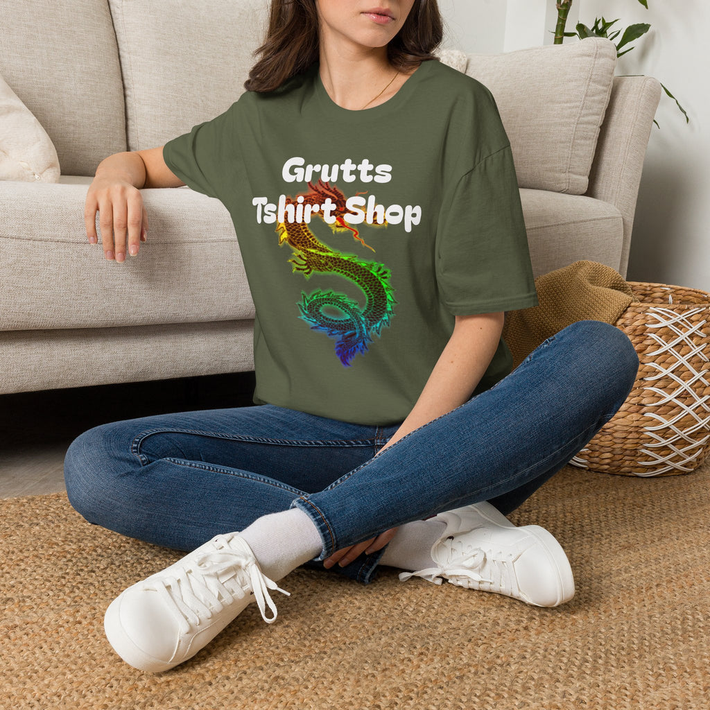 Grutts T-Shirt Shop Black Tee — Rainbow Dragon Graphic Shirt