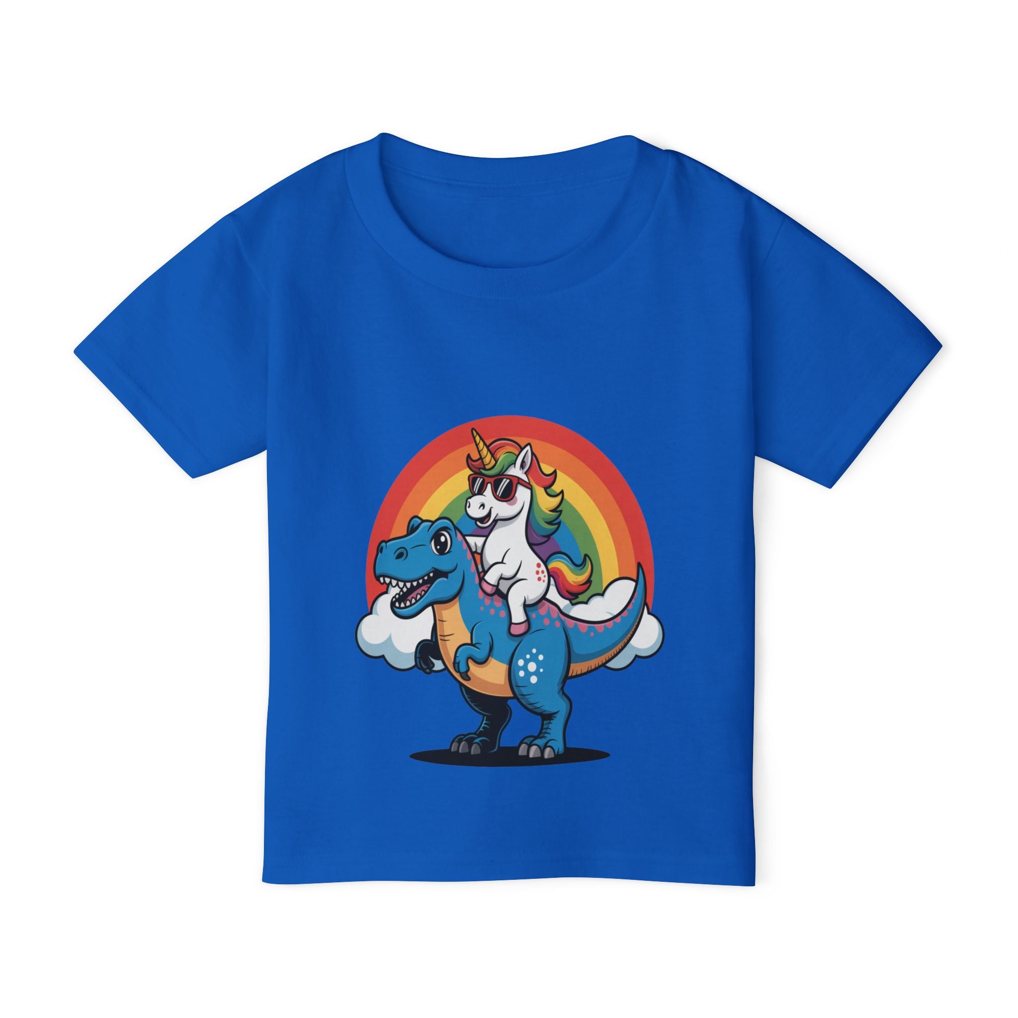 Toddler T‑Shirt — Cute Unicorn Riding T-Rex Rainbow Graphic