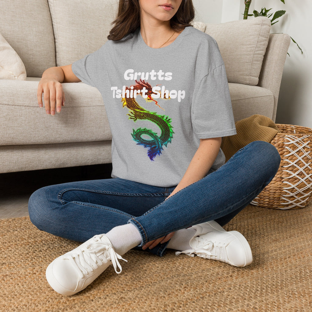 Grutts T-Shirt Shop Black Tee — Rainbow Dragon Graphic Shirt