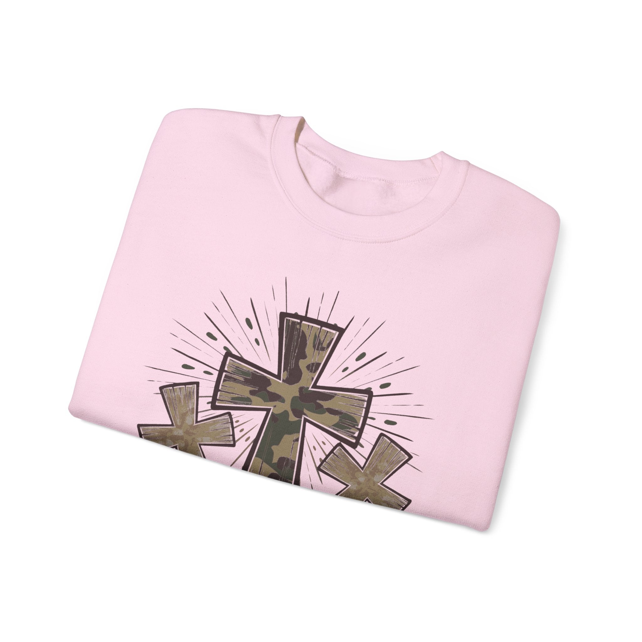 Jesus Loves Me Sweatshirt — Camouflage Cross Christian Crewneck