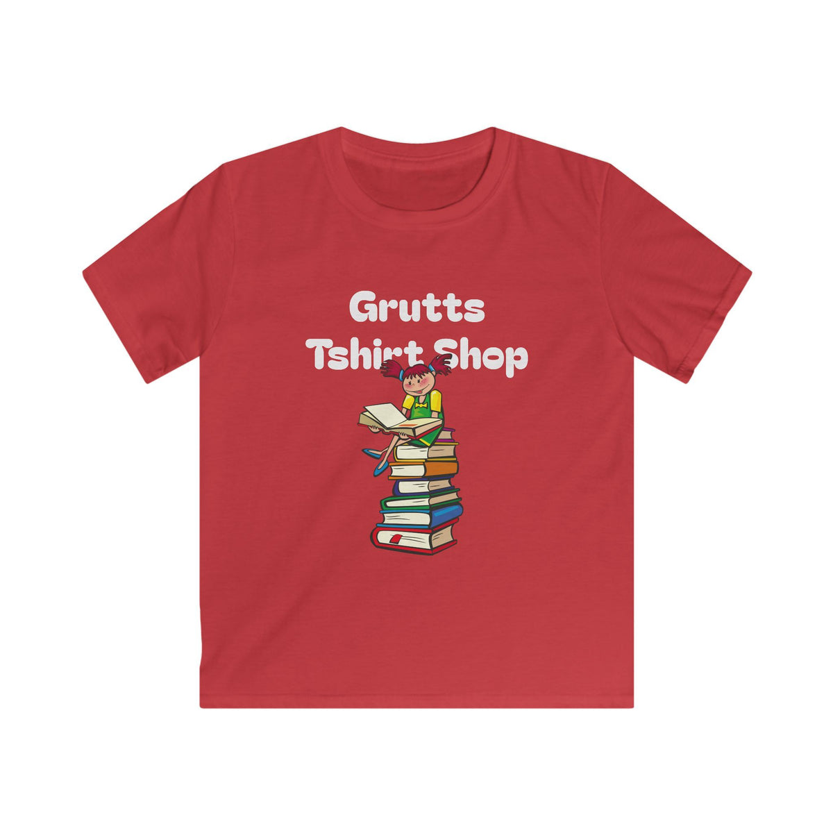 Kids Bookworm T-Shirt – Cute Reading Stack Graphic Tee ("Grutts Tshirt Shop")