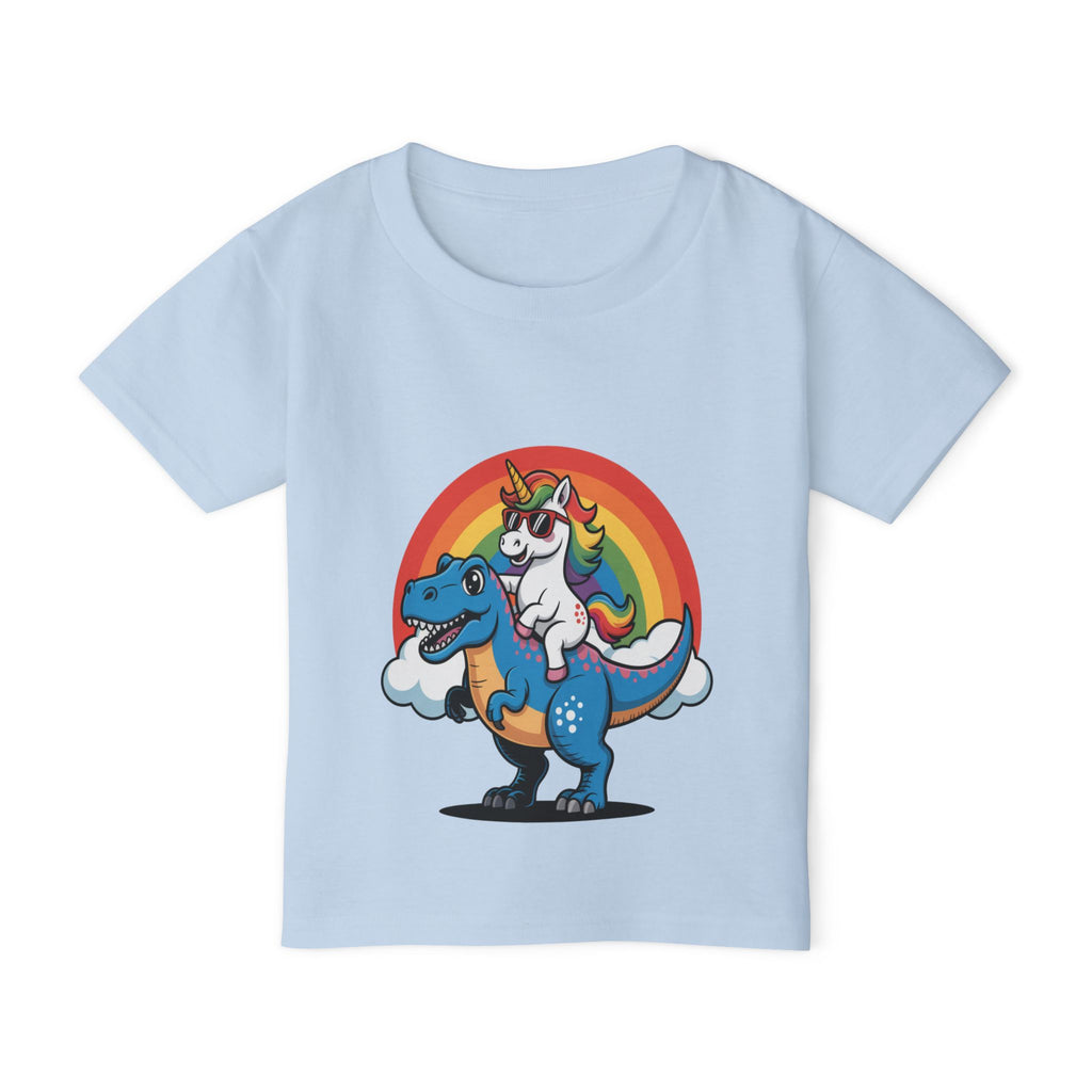 Toddler T‑Shirt — Cute Unicorn Riding T-Rex Rainbow Graphic