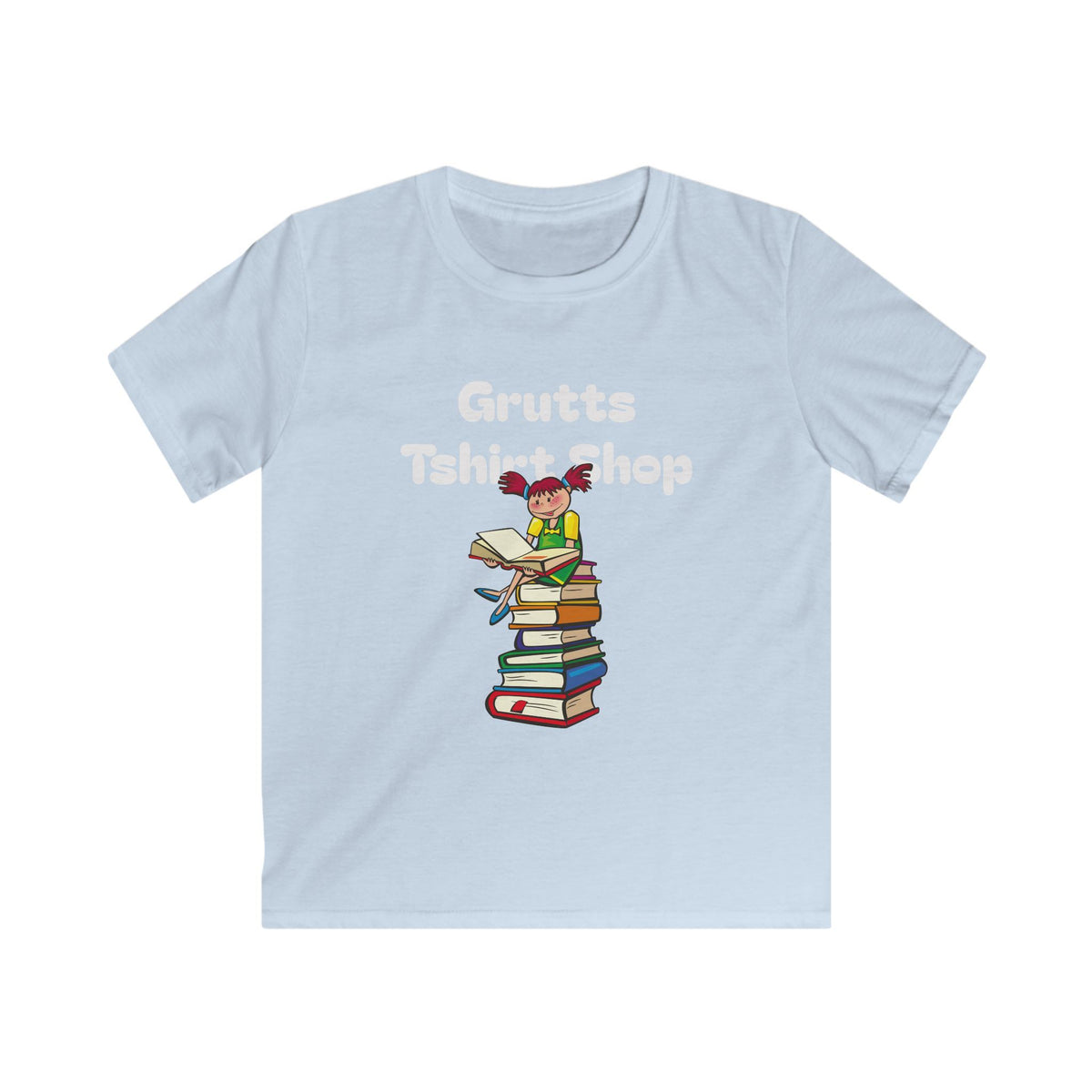 Kids Bookworm T-Shirt – Cute Reading Stack Graphic Tee ("Grutts Tshirt Shop")