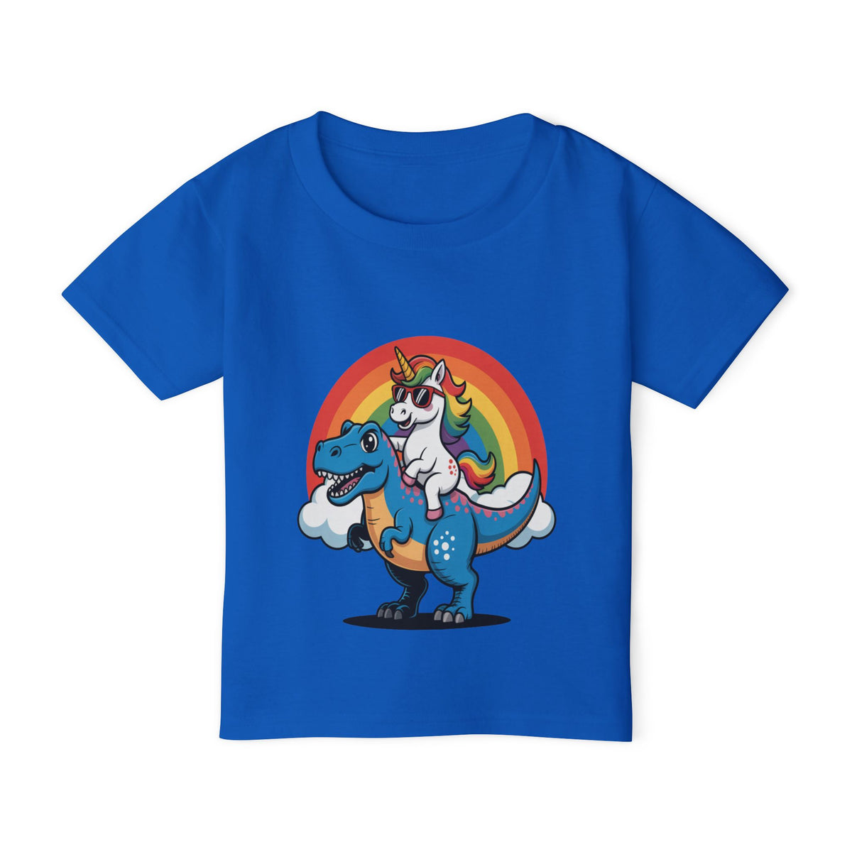 Toddler T‑Shirt — Rainbow Unicorn Riding Dinosaur Graphic