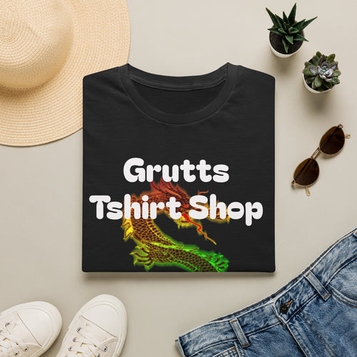 Grutts T-Shirt Shop Black Tee — Rainbow Dragon Graphic Shirt