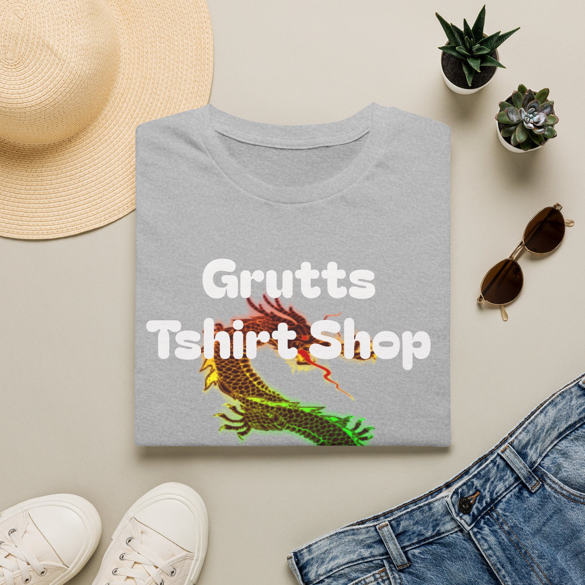 Grutts T-Shirt Shop Black Tee — Rainbow Dragon Graphic Shirt