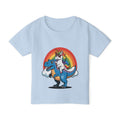 Toddler T‑Shirt — Rainbow Unicorn Riding Dinosaur Graphic